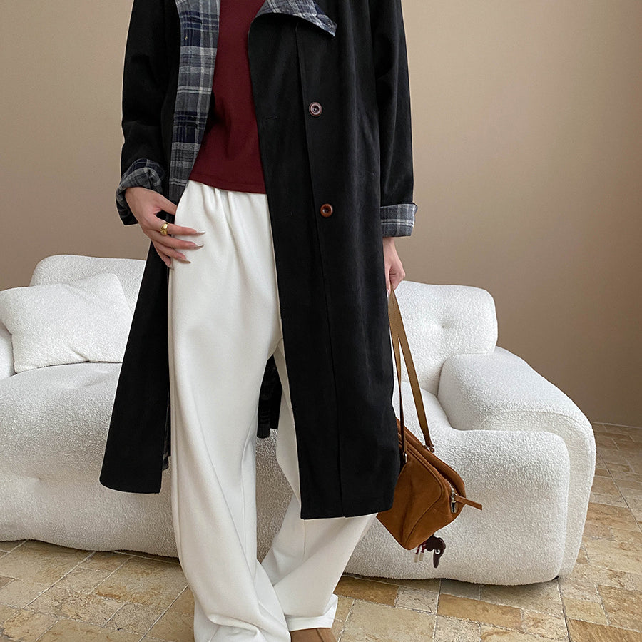 Faux Double Sided Wear Retro Plaid Stitching Coat