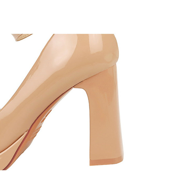 Leather Square Toe Ankle Strap High Heels