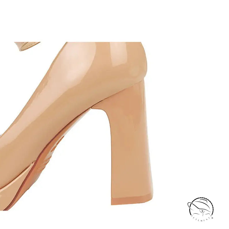 Leather Square Toe Ankle Strap High Heels