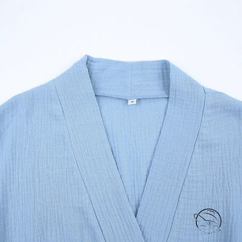 Light blue textured pure cotton casual nightgown kimono robe