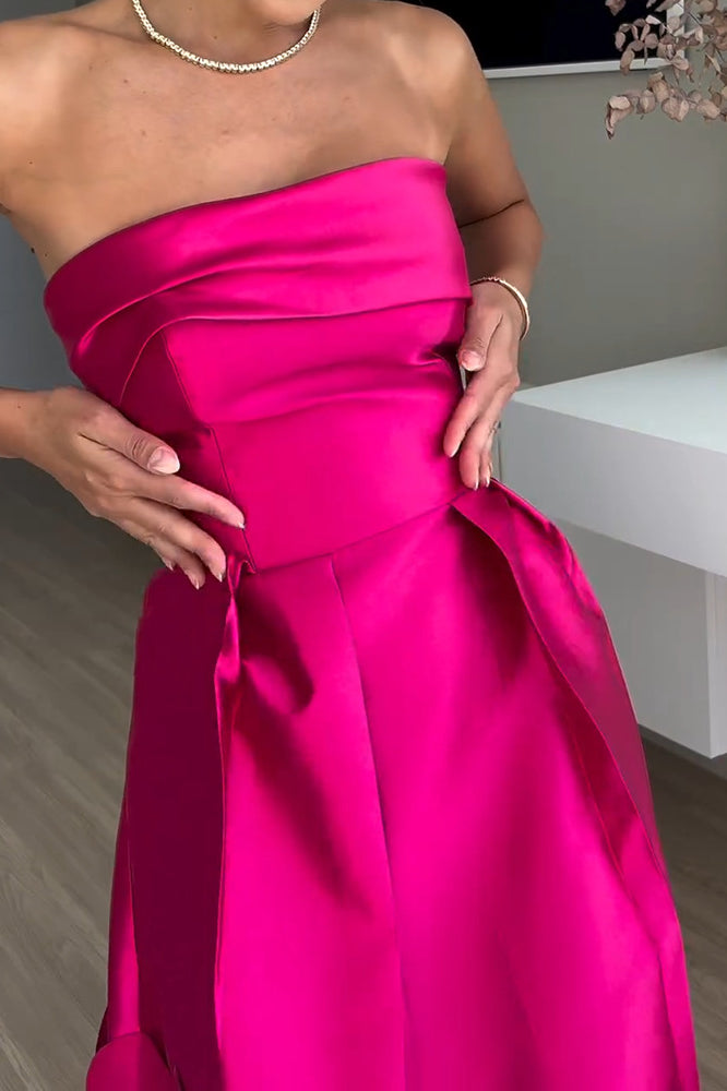 Strapless fuchsia gown from Amazing High Waist Evening Dress collection, stylish fashion ملابس