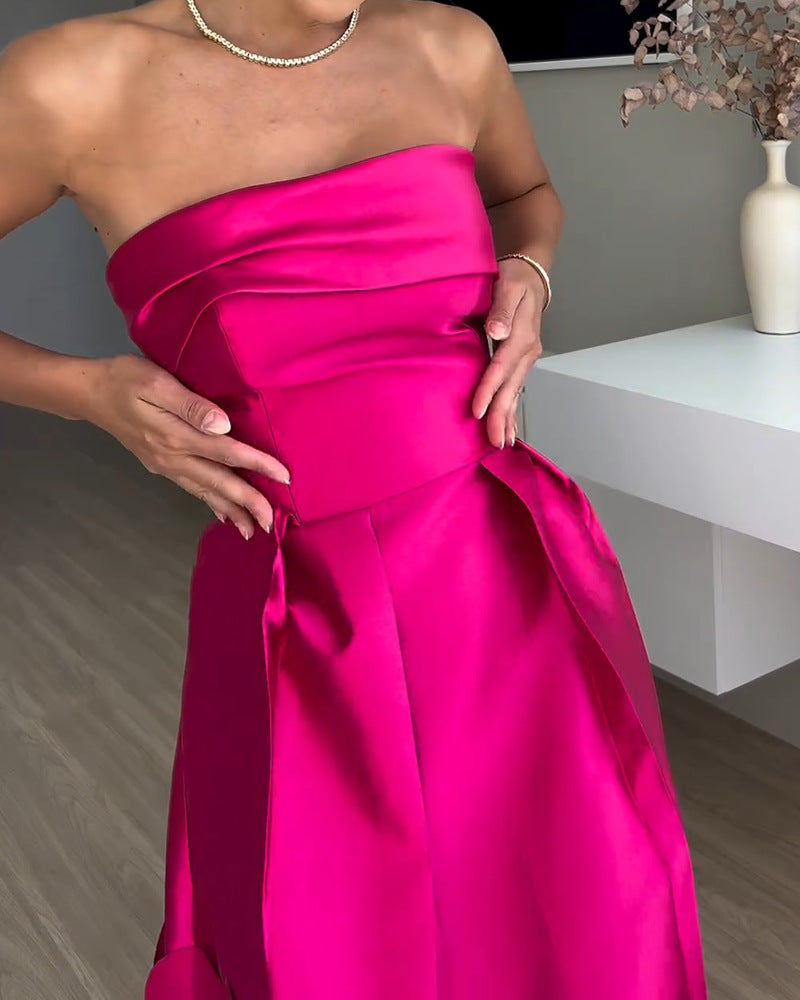 Strapless fuchsia gown from Amazing High Waist Evening Dress collection, stylish fashion ملابس