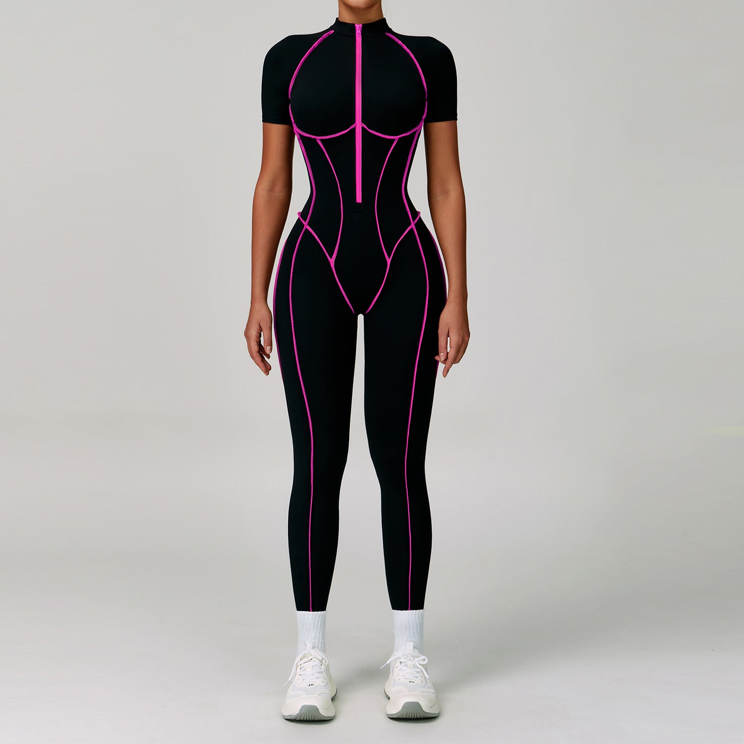 Langry black and pink fashion jumpsuit for yoga exercise