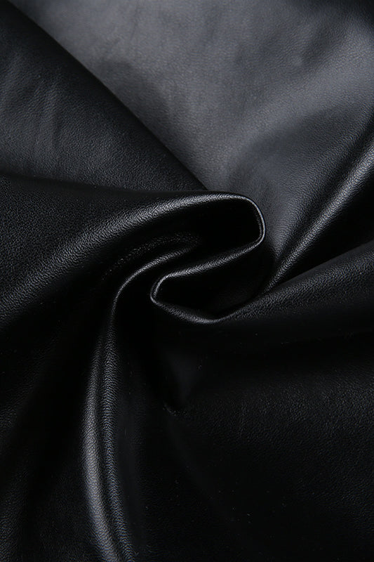 Glossy black leather fabric in Langry winter long sleeve short coat, fashion ملابس