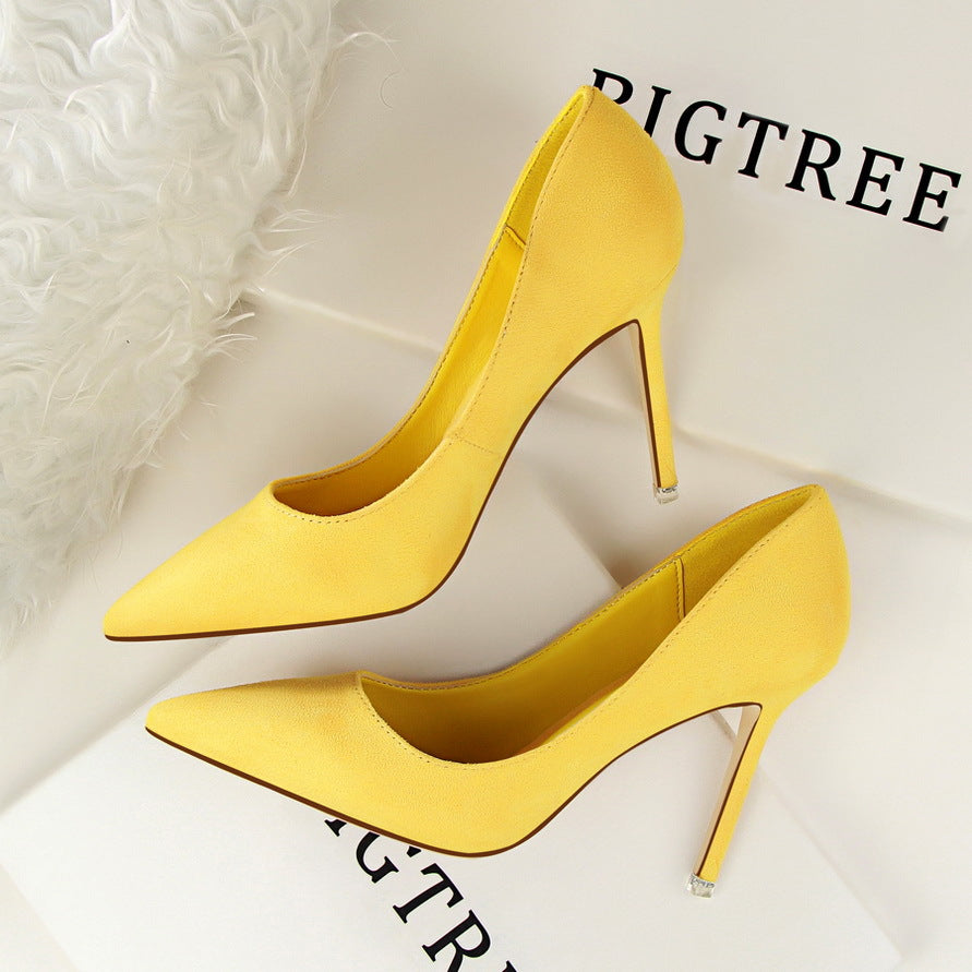 Langry fashion yellow pointed-toe stiletto high heel pump