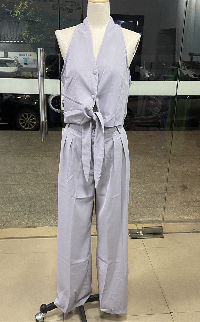 Light purple halter top and pants set from Elegant Office Jumpsuit Set, perfect for fashion and ملابس