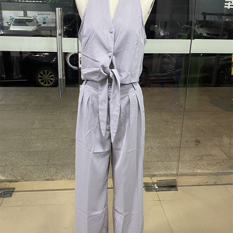 Light purple halter top and pants set from Elegant Office Jumpsuit Set, perfect for fashion and ملابس
