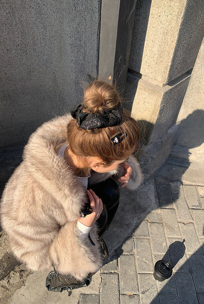 Langry faux fur winter thickening faux shearling jacket with leather accents