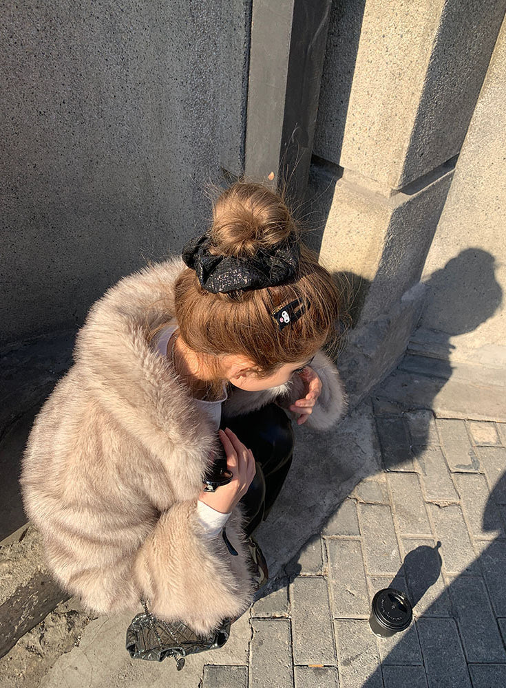 Langry faux fur winter thickening faux shearling jacket with leather accents