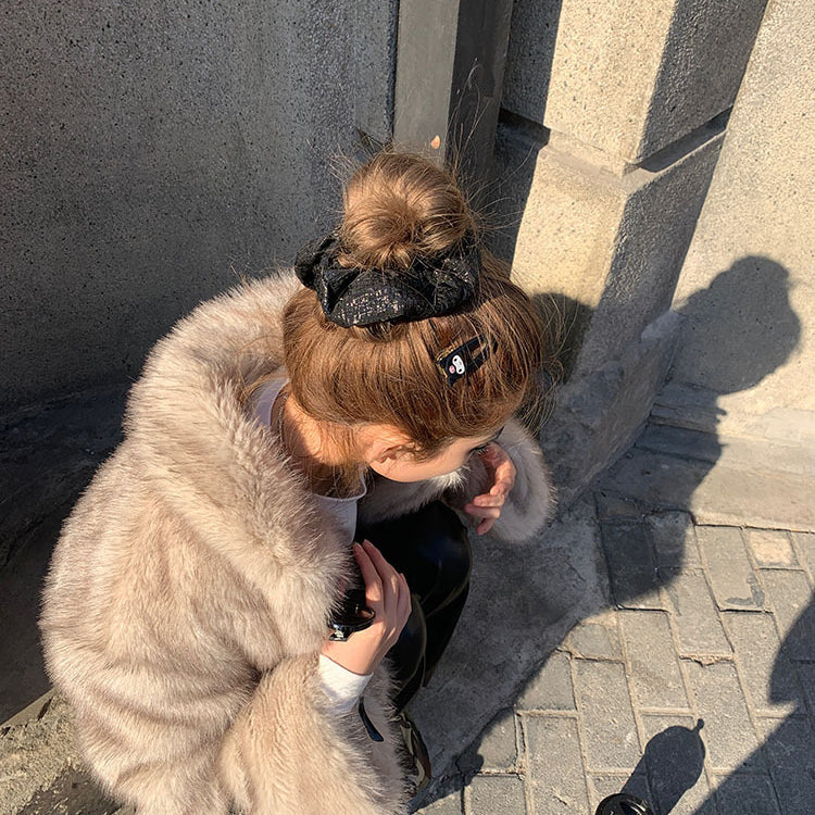 Langry faux fur winter thickening faux shearling jacket with leather accents