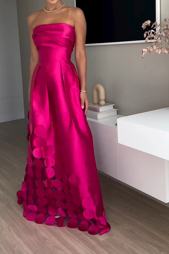 Elegant strapless fuchsia gown with circular embellishments from Amazing High Waist Evening Dress, perfect for stylish ملابس and fashion
