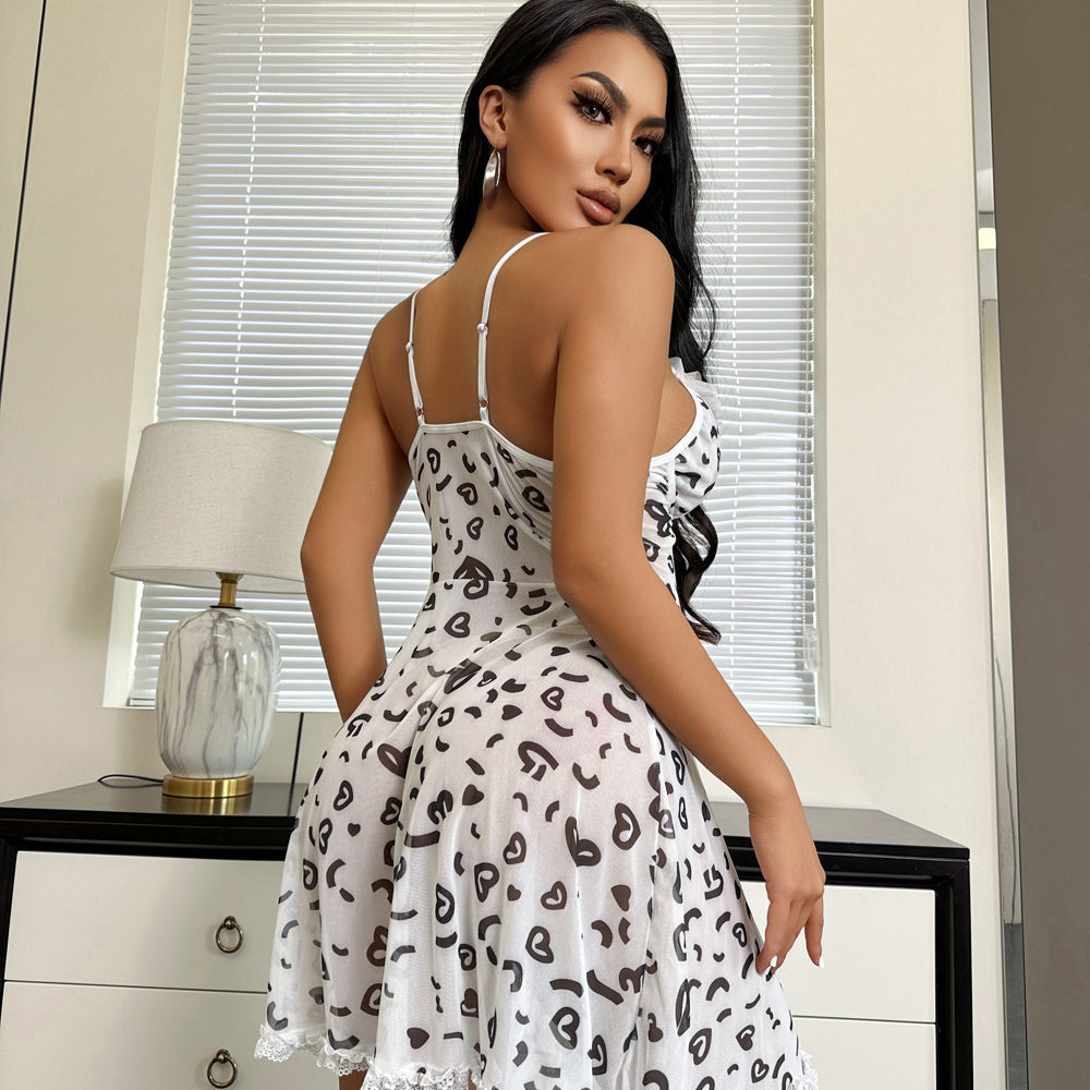Lingerie Heart Shaped Lace See Through Sling Dress Home Nightdress