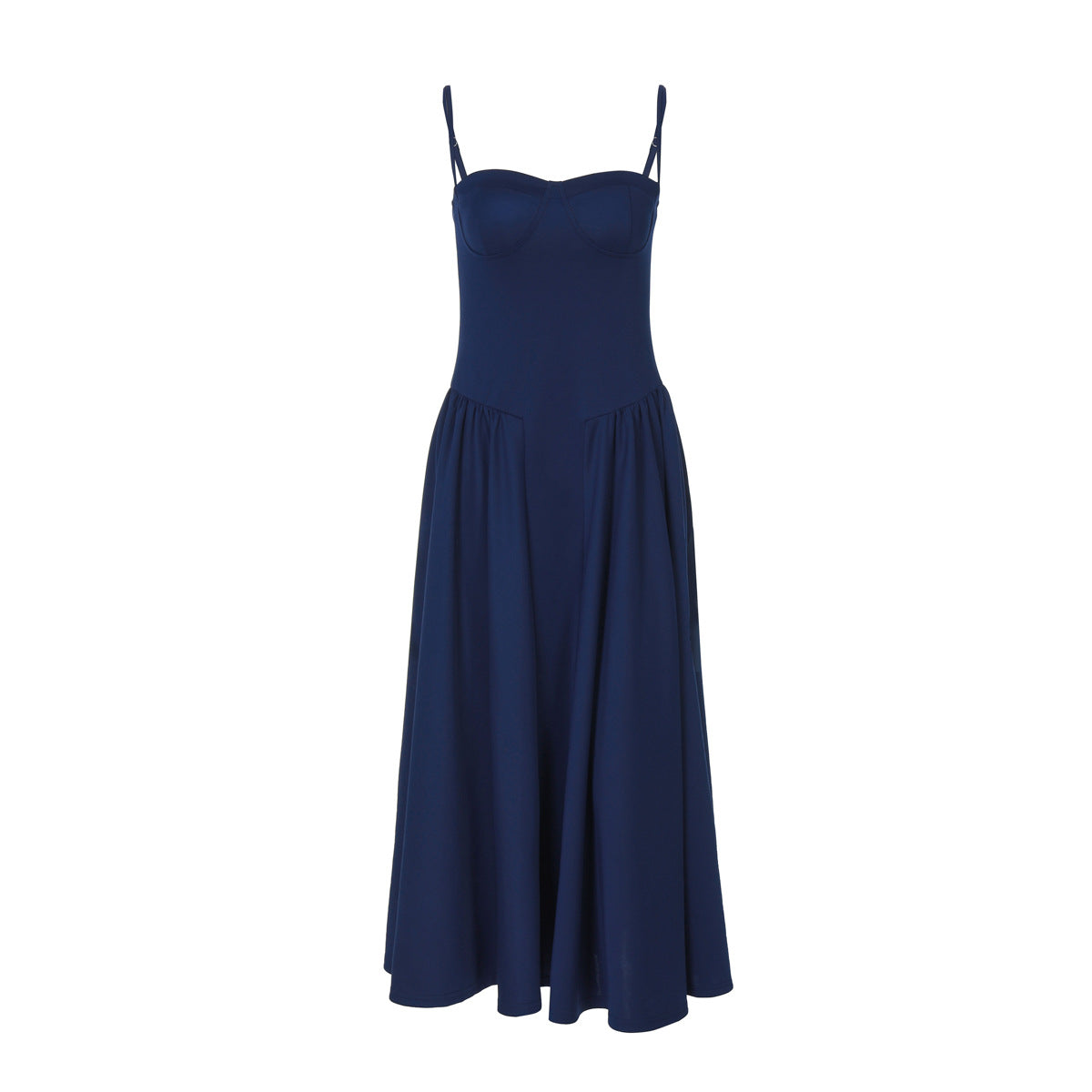 Navy blue midi dress with spaghetti straps, a stylish choice in langry fashion ملابس