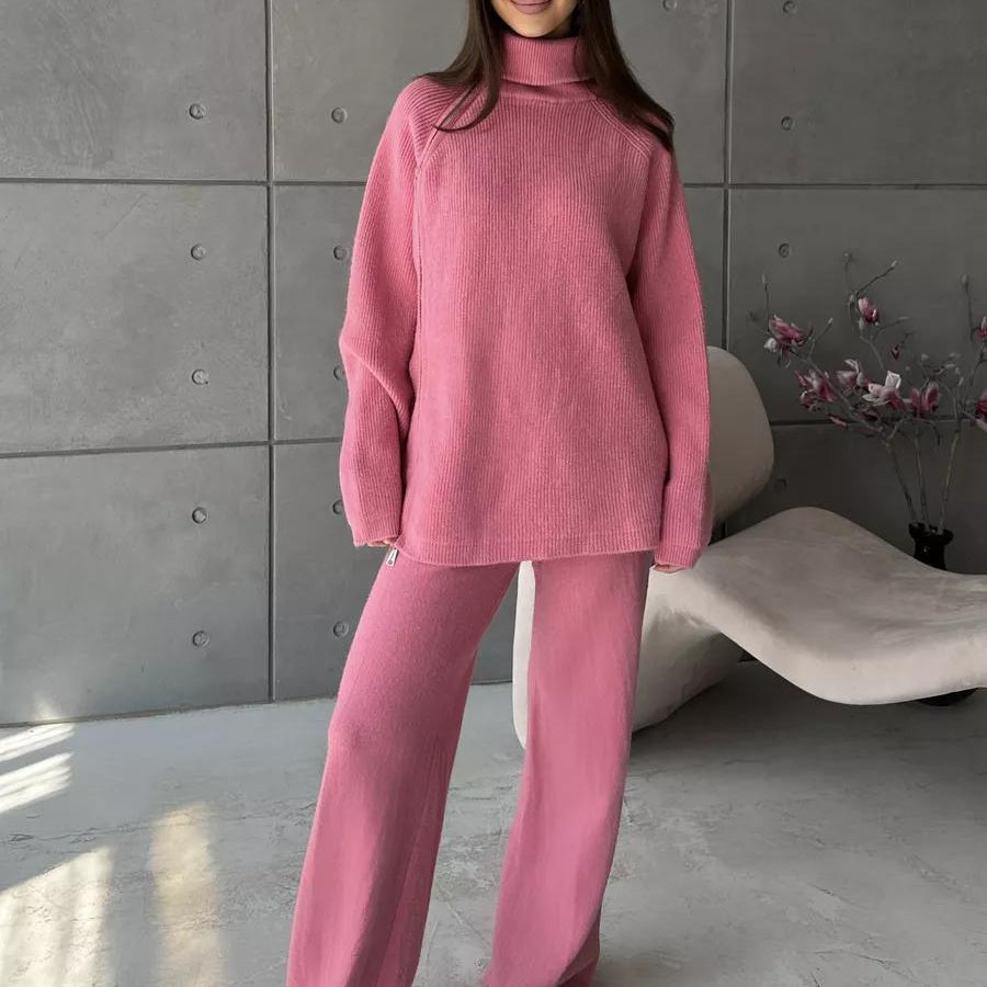 High Collar Zipper Knitted Sweater Suit in pink, a stylish langry fashion ملابس choice