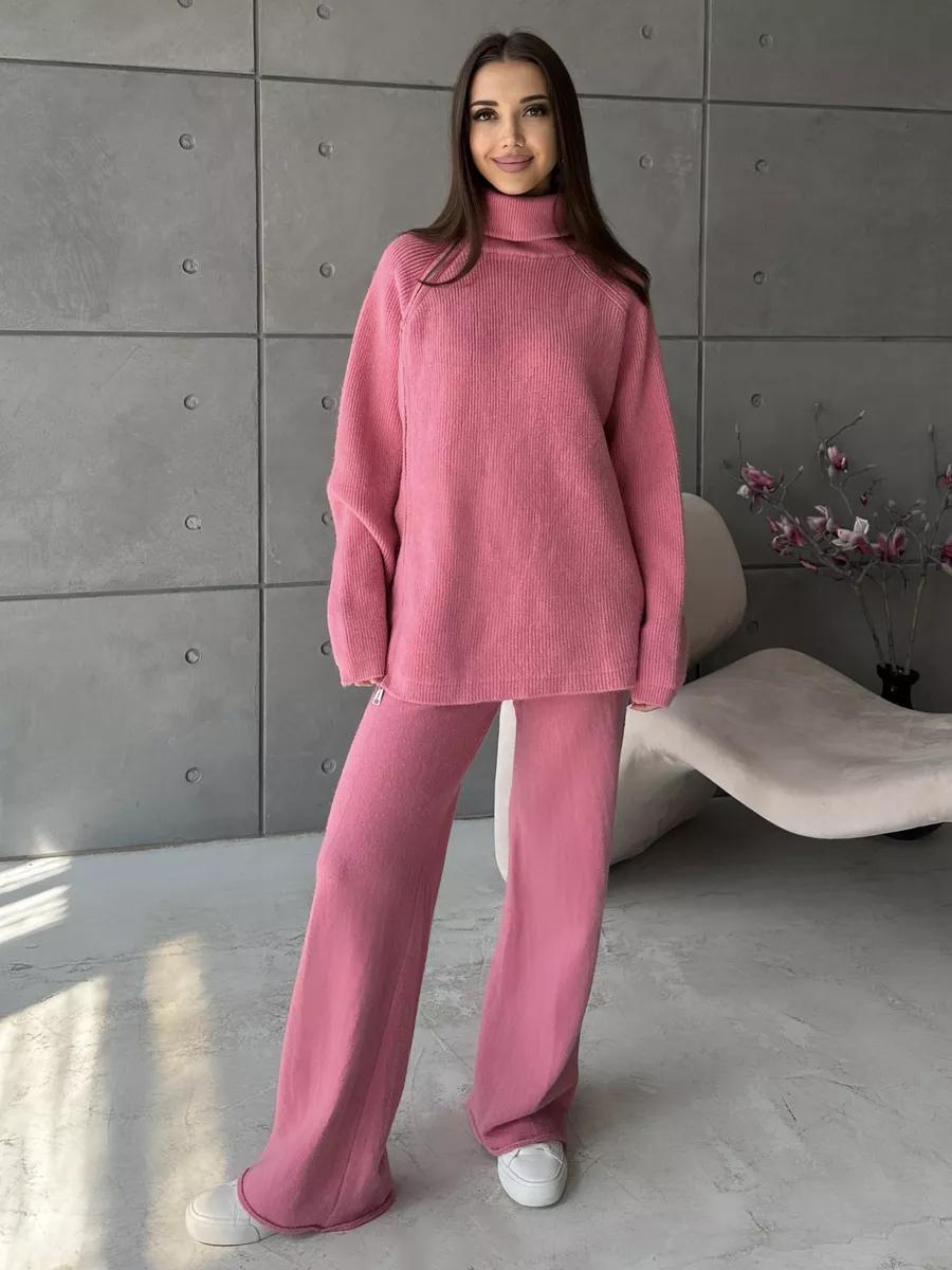 High Collar Zipper Knitted Sweater Suit in pink, a stylish langry fashion ملابس choice