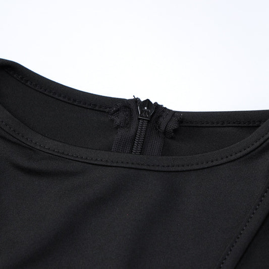 Black women clothing summer irregular asymmetric jumpsuit with neckline zipper detail