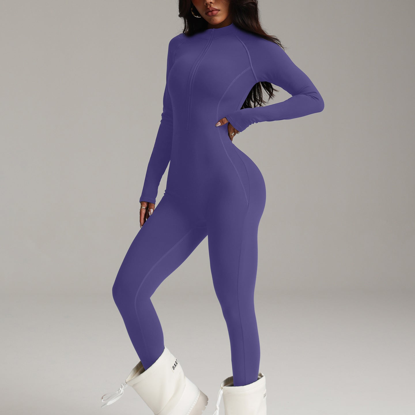 Purple Langry Fashion Quick-Drying Yoga Bodysuit with Fur Boots