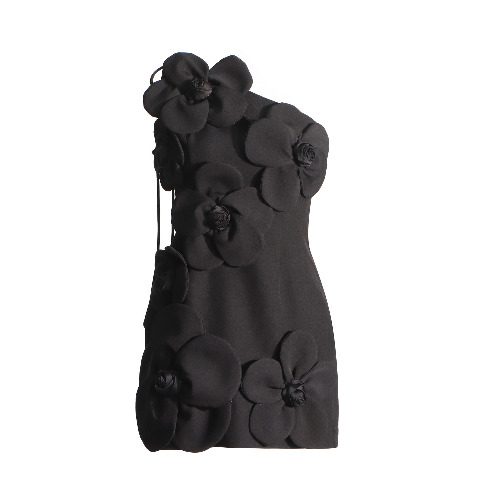 Black floral one-shoulder dress from French Floral Splicing Design, elegant langry fashion