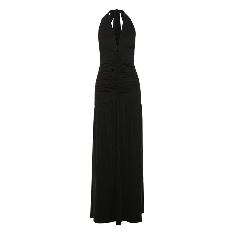 Elegant Black Halter Maxi Dress, a stylish choice for langry fashion ملابس
