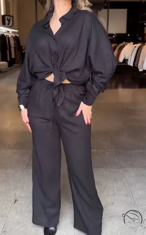 Starry Shirt Top Drawstring Wide Leg Pants Two Piece Sets