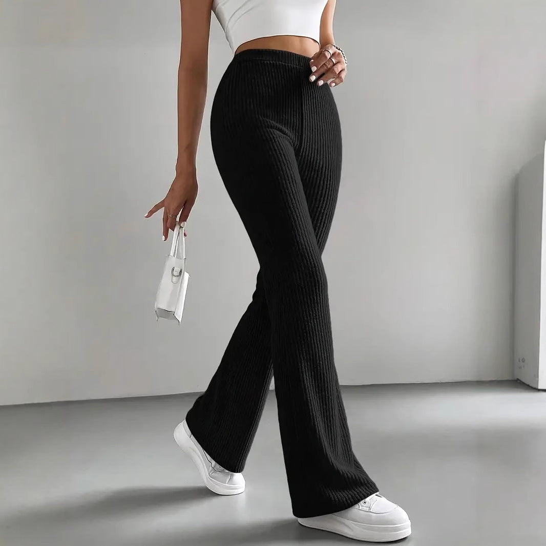 Black ribbed flare casual knitted match pants for stylish langry wear