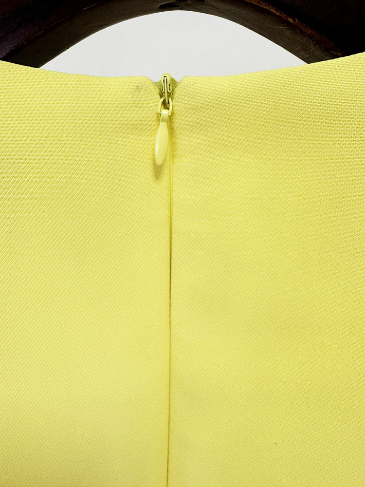 Stylish Yellow Dress with Zipper from the Diamond Embedded Mid Length Dress collection