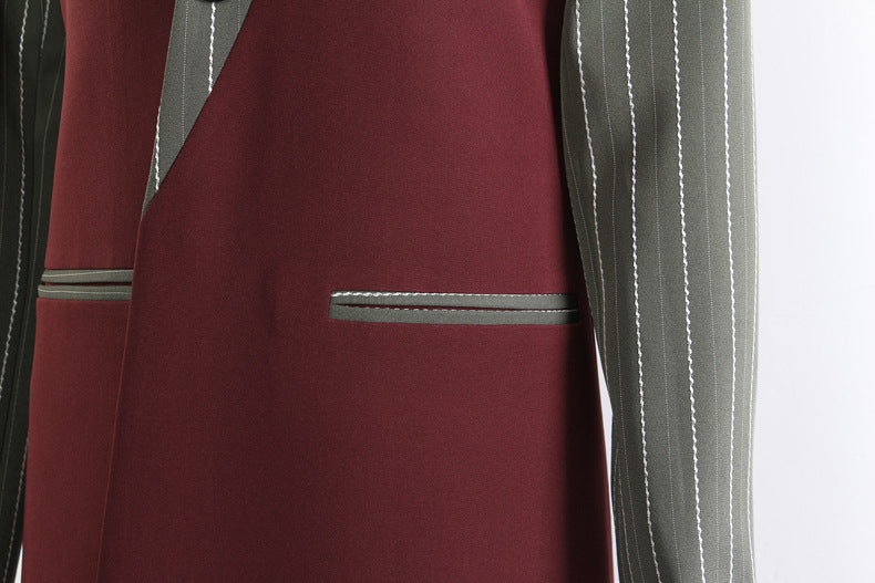 Cozy Red Striped Long Trench Coat