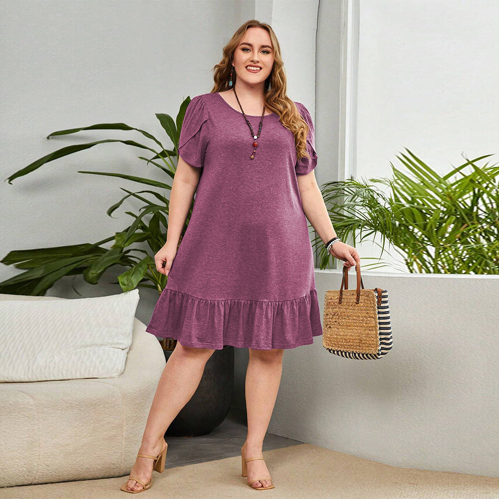 Purple ruffle-hem Elegance Texture Midi Dress, perfect for stylish fashion and ملابس