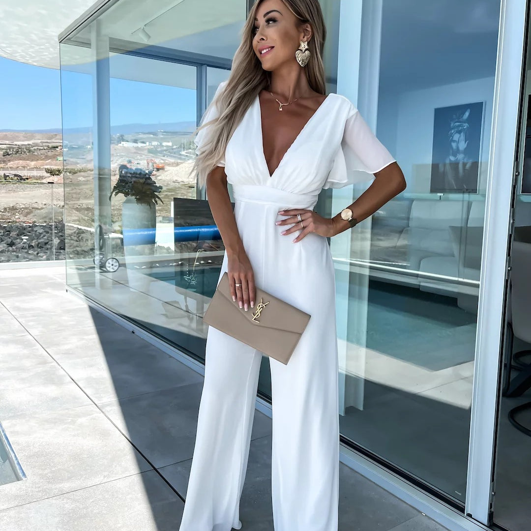 White wide-legged jumpsuit from Casual One Piece Trousers, ideal for Langry fashion ملابس