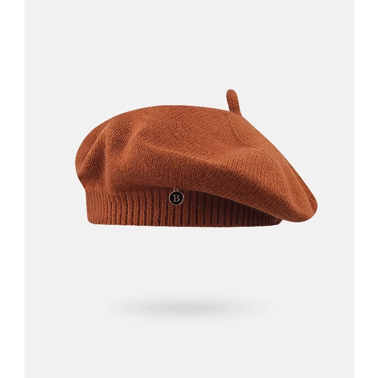 Brown knitted beret from Knitted Korean Small Painter Cloud Hat, a stylish fashion accessory