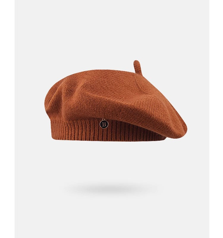 Brown knitted beret from Knitted Korean Small Painter Cloud Hat, a stylish fashion accessory