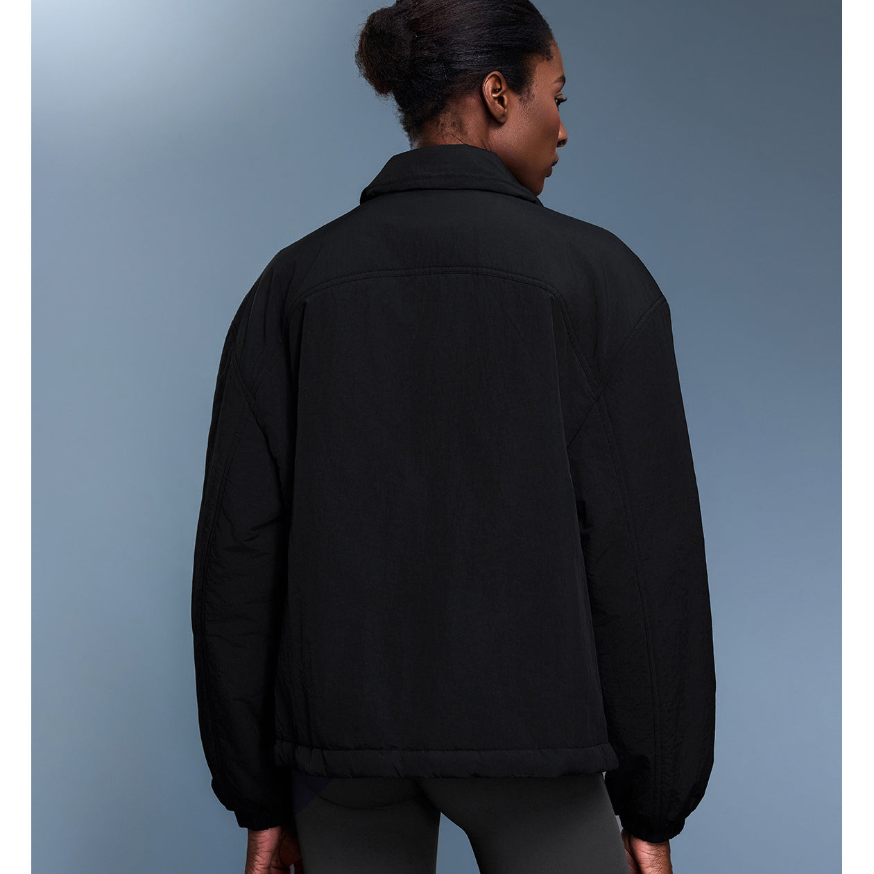 Langry black bomber jacket with high collar, elastic cuffs, cotton padded waterproof coat