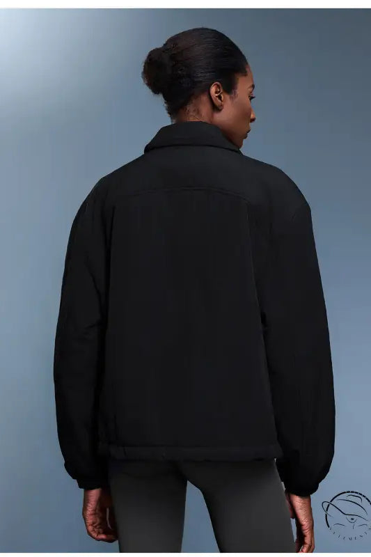 Langry fashion black bomber jacket with high collar and elastic cuffs