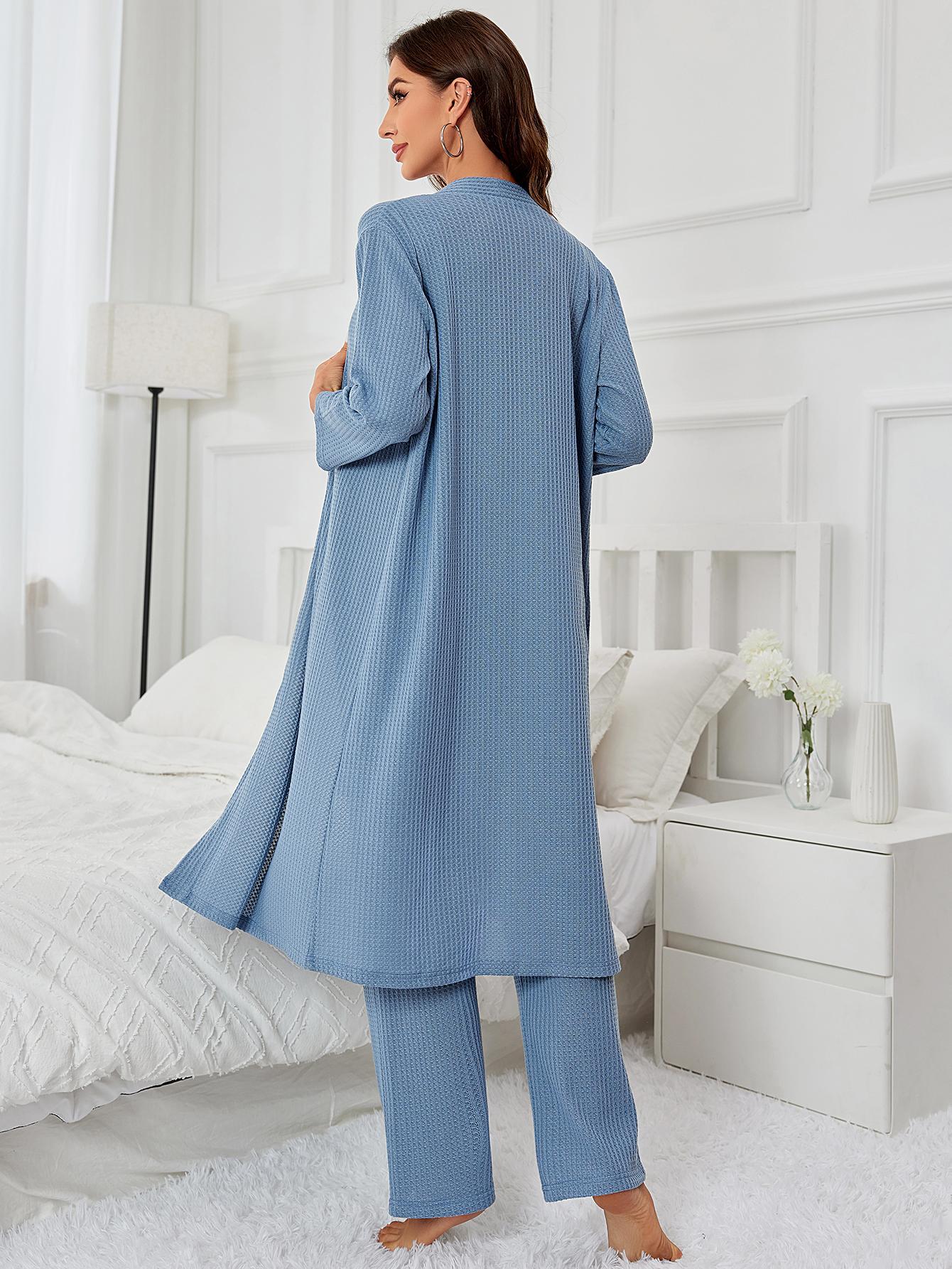 Blue textured lounge set for women showcasing stylish langry fashion and comfortable ملابس