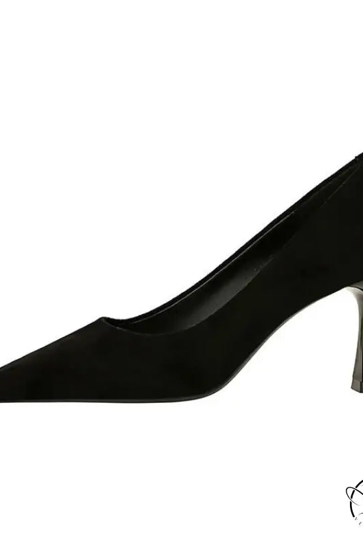 Langry fashion black suede kitten heel pump with silver toe cap