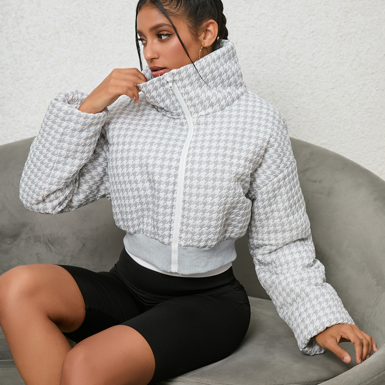 Houndstooth puffer jacket from Cozy Cotton Padded Jacket, stylish fashion ملابس for winter