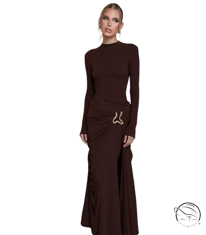Langry fashion chocolate brown sheath dress with gold buckle