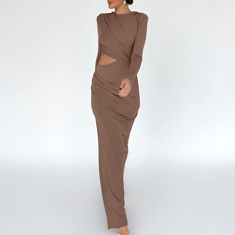 Brown long-sleeved cutout dress from Enchanting Night Out Dress collection, ideal for fashion lovers