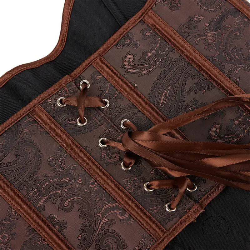 Dark brown tube top halter with brown paisley corset and ribbon lacing