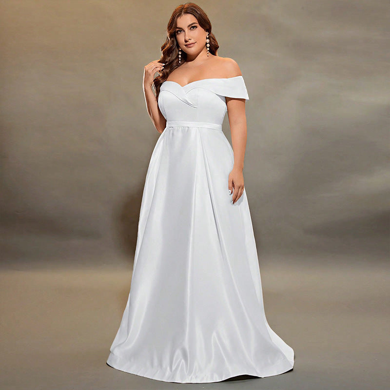 Elegant off-the-shoulder white gown from Summer Off Shoulder Evening Dress collection showcasing refined fashion and ملابس style