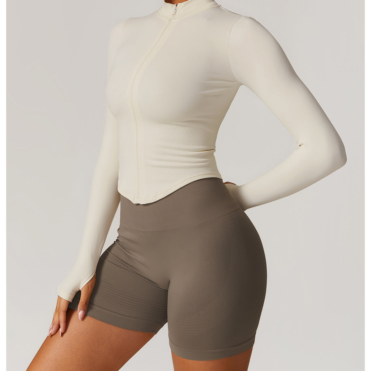 Stand Collar Long Sleeve Zipper Yoga Jacket Women Tight Quick Drying Clothes Outdoor Fitness Sports Top