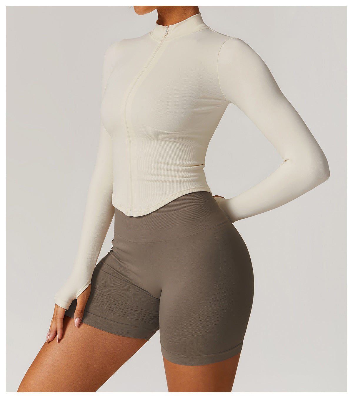 Stand Collar Long Sleeve Zipper Yoga Jacket Women Tight Quick Drying Clothes Outdoor Fitness Sports Top