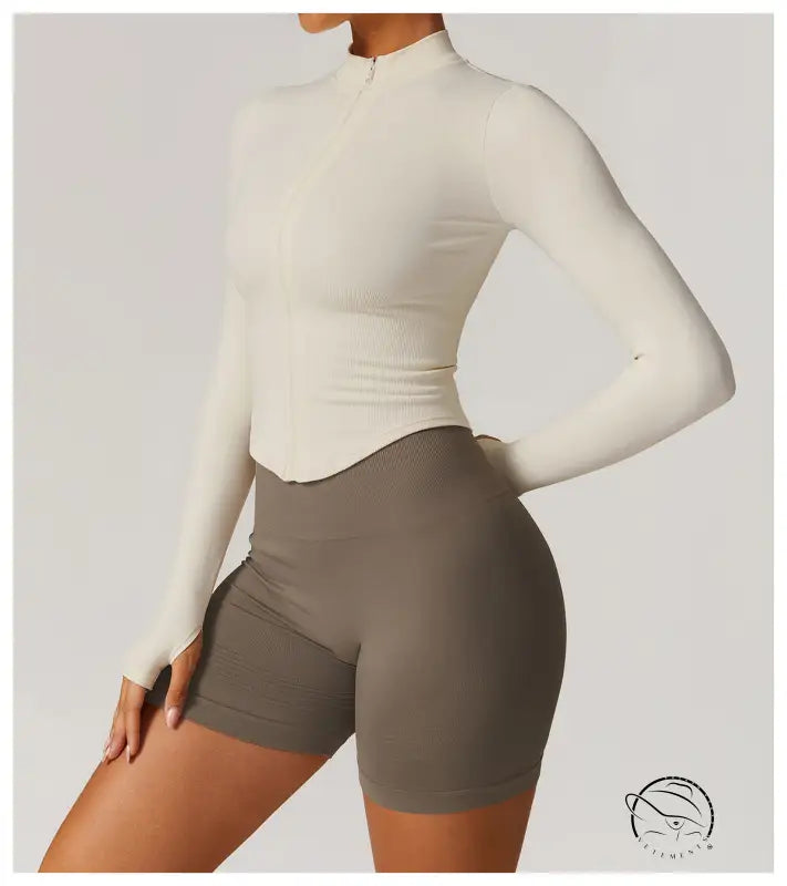 Stand Collar Long Sleeve Zipper Yoga Jacket Women Tight Quick Drying Clothes Outdoor Fitness Sports Top