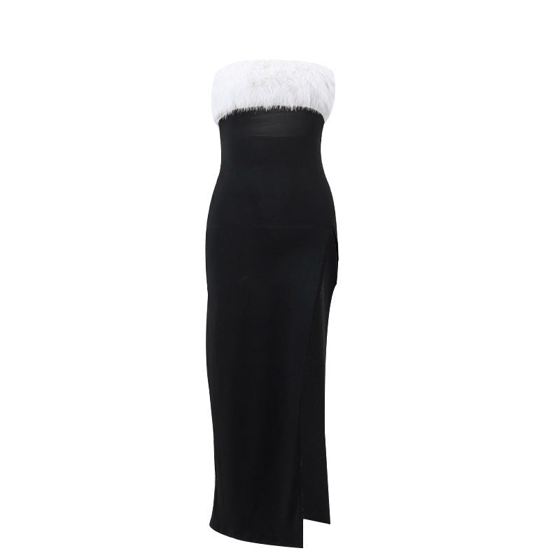SEXY FURRY TUBE TOP SLIT DRESS-VETEMENTS