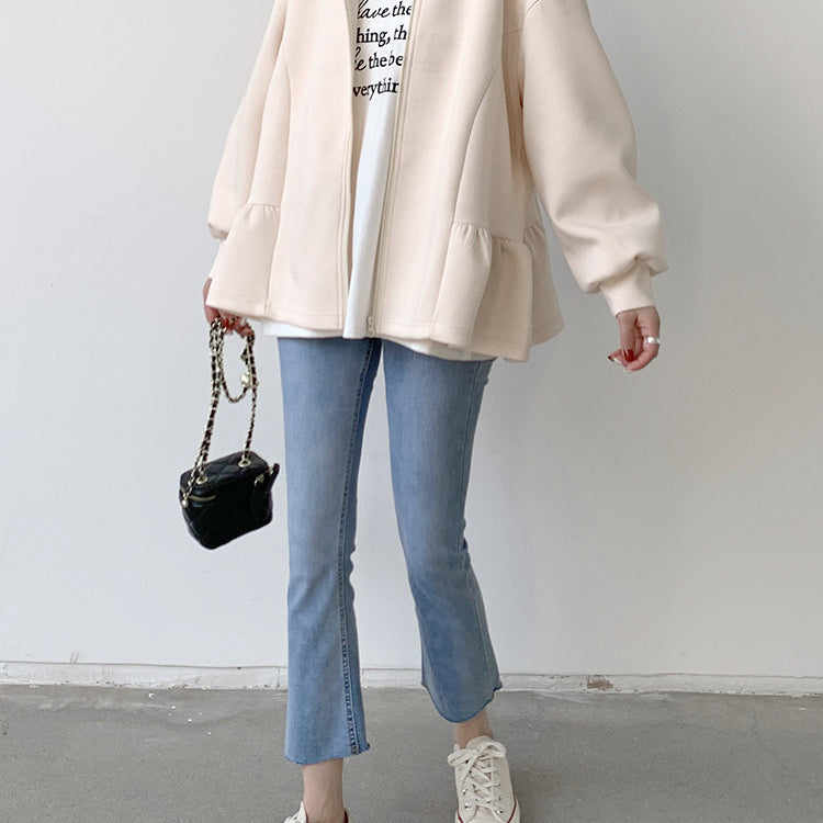 Woman’s casual outfit featuring Letian Ruffled Hooded Jacket from Vetements winter collection
