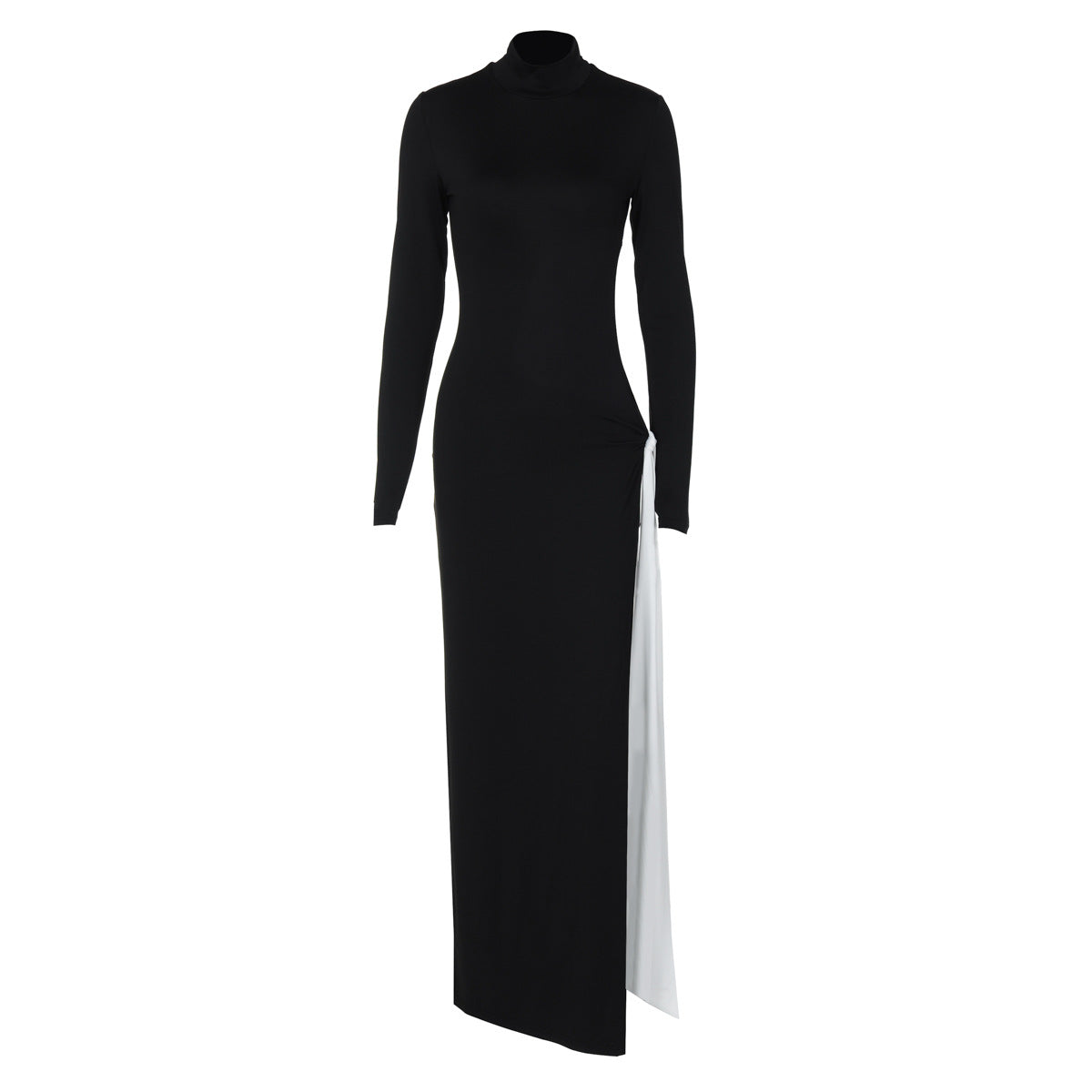 Long-sleeved black turtleneck dress with white side panel from Langry fashion collection