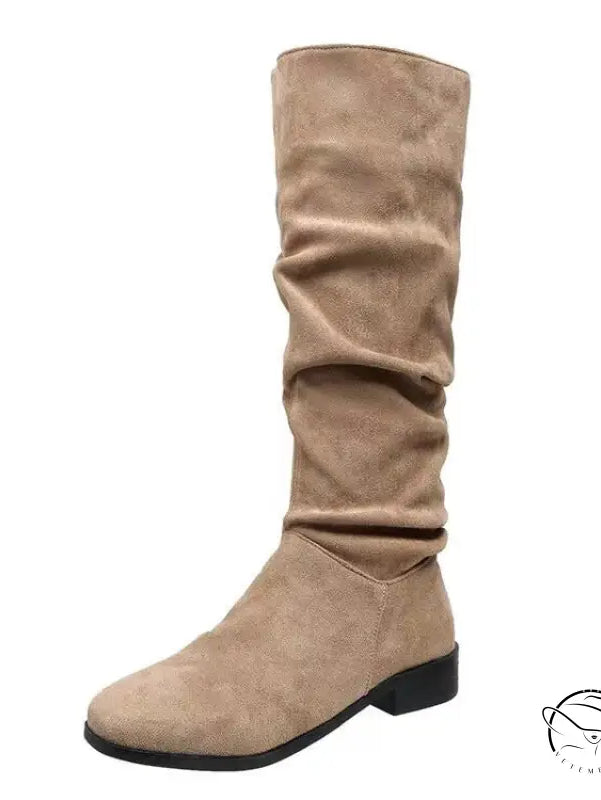 Pile Suede Slip on Knee High Boots