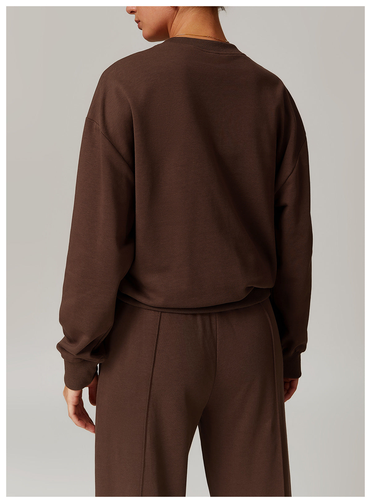Brown Loose Round Neck Sports Sweater and pants set for trendy fashion ملابس