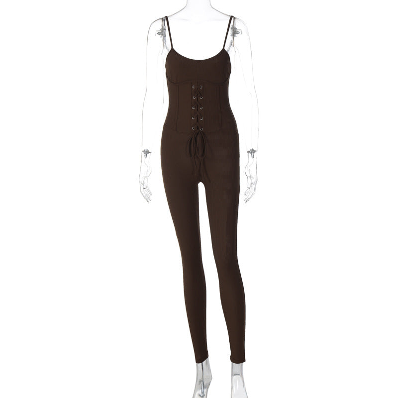 Summer Lace Up Slim Jumpsuit