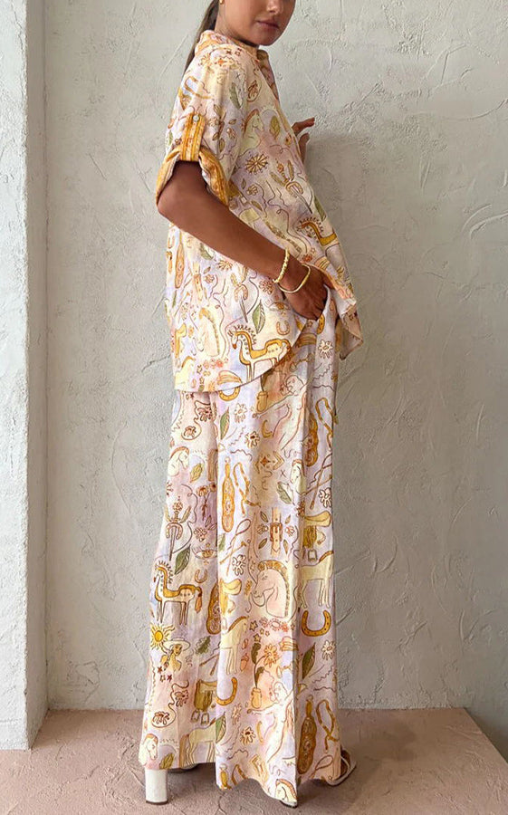 Patterned pajama set from Summer Casual Pocket Half Sleeve Suit, stylish ملابس for women